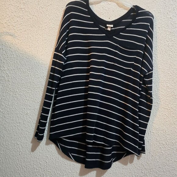 Merona Womens Striped Navy & White V-Neck Sweater XXL - Picture 6 of 7